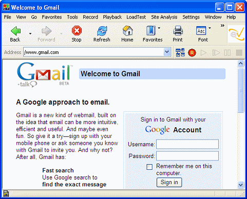 Starting Page for Gmail Example